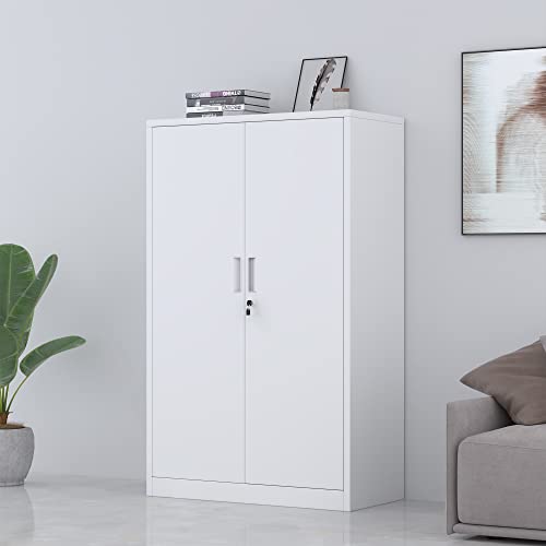 Metal Storage Cabinet with Locking Doors and 3 Adjustable Shelves, 53.5-Inch Tall Lockable Steel Storage Cabinets for Home Office Garage Pantry (Black)