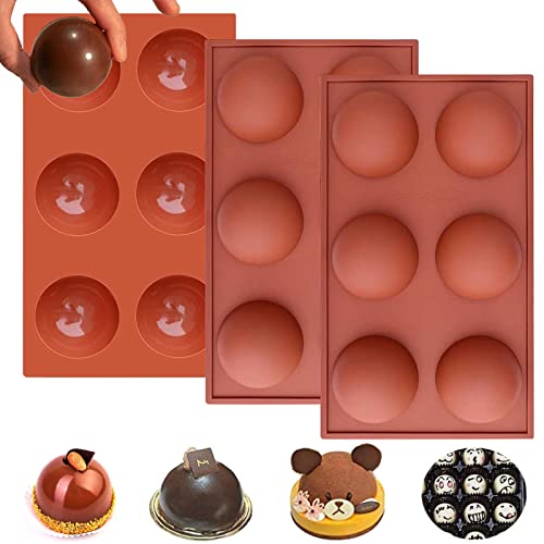Hot Chocolate Bomb Silicone Mold 2.5 Inch Sphere - Large Round Semi Sphere for Hot Cocoa Bombs, Ball and Half Dome (3Pcs Pink)