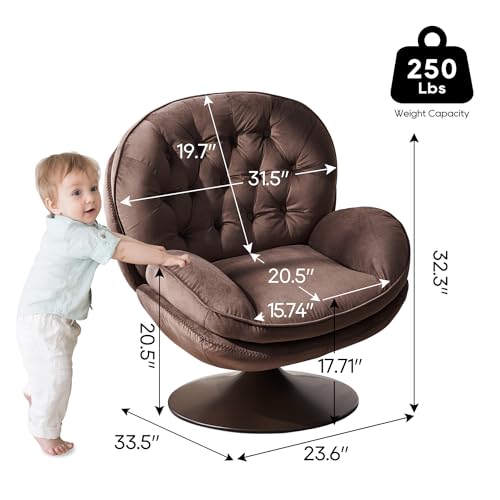 Velvet Swivel Accent Chair with Ottoman Set,Modern Tufted Armchair with Footrest for Living room,Reading TV Chair for adult,Comfy Chaise Lounge Chairs with 360 Degree Swiveling for bedroom,Olive Green