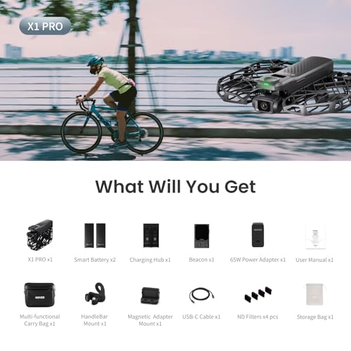 X1 PROMAX 8K Action Flying Camera, Foldable Drone with Camera with 42 KM/H Follow Speed, 10+ Fully Automatic Flight Modes, Fly Anywhere with OmniTerrain, SmoothCapture 2.0(Cycling Combo)