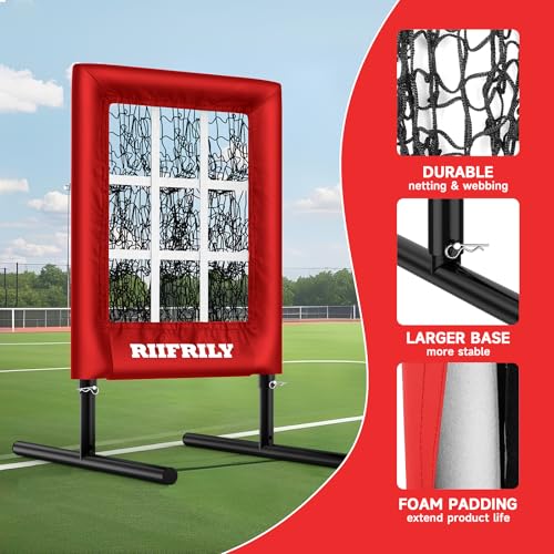Heavy-Duty 9 Hole Baseball Pitching Net with Pitching Target Pockets, Regulation Size Strike Zone, Portable Adjustable Height Pitcher Training Equipment for Baseball/Softball Practice