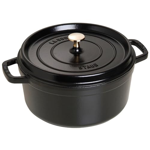 STAUB Cast Iron Dutch Oven 5.5-qt Round Cocotte, Made in France, Serves 5-6, Black Matte
