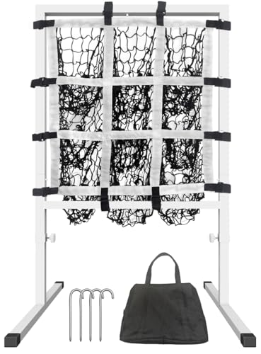 Queension 9 Hole Pitching Net with Strike Zone, Adjustable Height Powernet Baseball Nets with Target Pockets for Batting, Pitching Target Softball Baseball Training Equipment for Hitting