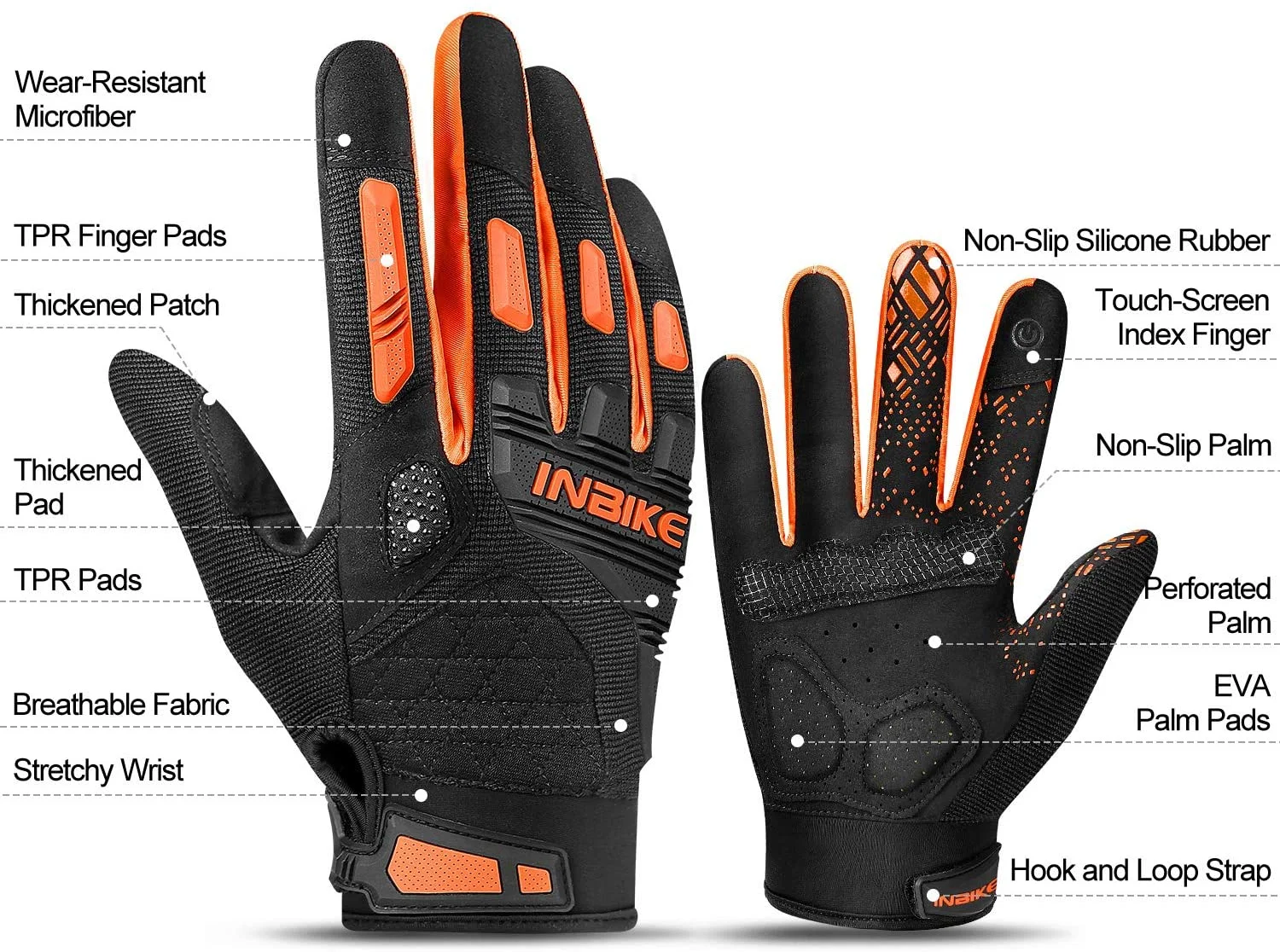 INBIKE MTB Mountain Bike Gloves Touchscreen with Thicken EVA Padded & TPR Knuckle Protection for BMX MX ATV Motorcycle