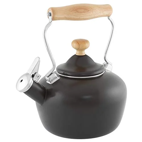 Chantal Enamel-on-Steel 1.8-qt. Carina Wood Teakettle, Matte Black