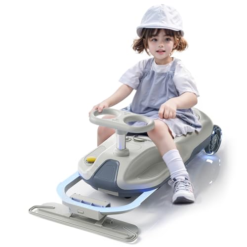 Upgraded Clean Car for Kids, Metal Rod with Built-in Bearings for Precise Steering, Electric Go Kart with Cleaning Function, 12V Ride On Race Wiggle Car for Ages 3-8 Years Old