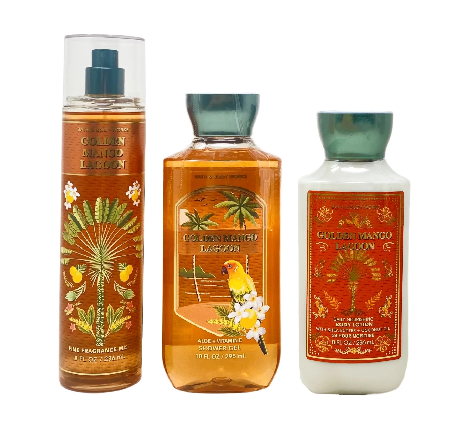Bath and Body Works Golden Mango Lagoon Trio Value Pack - Fragrance Mist - Shower Gel - Body Lotion - Full Size