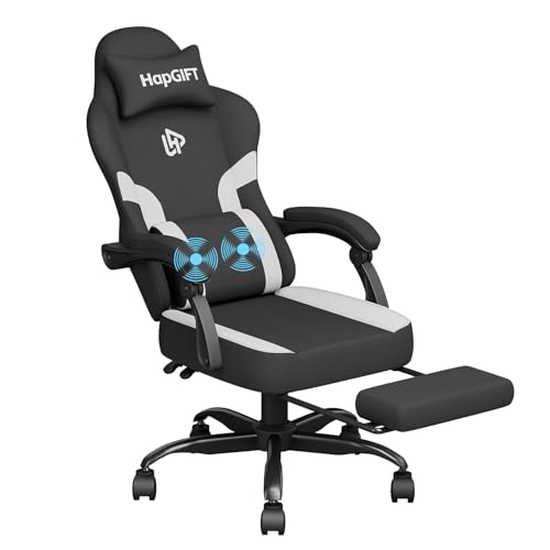 HapGIFT Computer Chair, Gaming Chairs with Footrest and Massage Lumbar Support, High Back Ergonomic Swivel Gamer Chair, Reclining Gaming Chairs with Armrests, Headrest for Adults, 300LBS (Black-Grey)