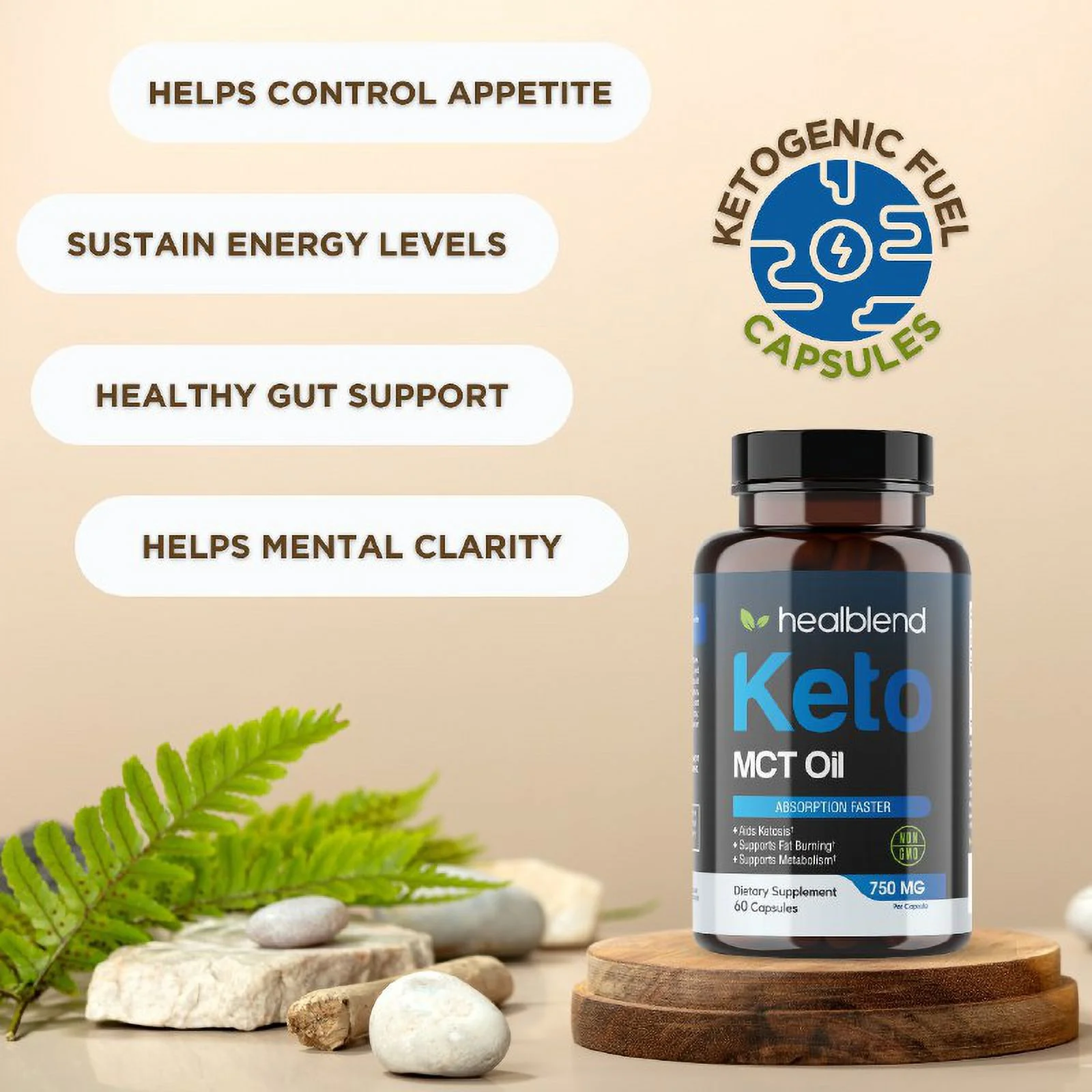 Healblend Keto MCT Oil Capsules 3000mg - Natural Ketogenic Fat Burner, Ketosis Diet Pills, Metabolism Booster for Men Women - Exogenous Ketones Supplements - 60 Count