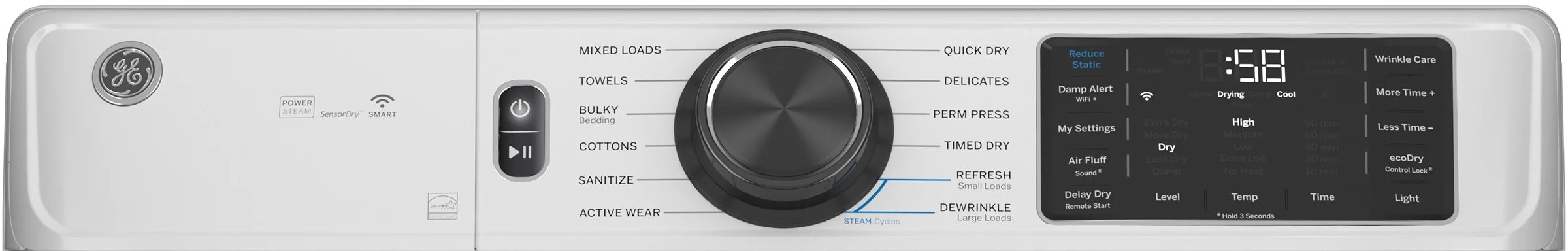 GE 28 Inch Wide Electric Dryer 7.8 CuFt with Steam and Sanitize 32 Inch Depth GFD65ESSVWW