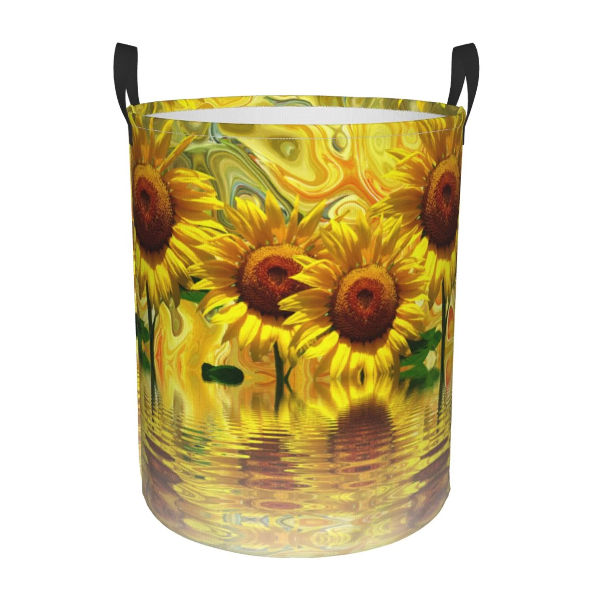 XMXY Round Laundry Basket Organizer, Sunflower Summer Waterproof Collapsible Dirty Clothes Basket Laundry Hamper, Medium Size