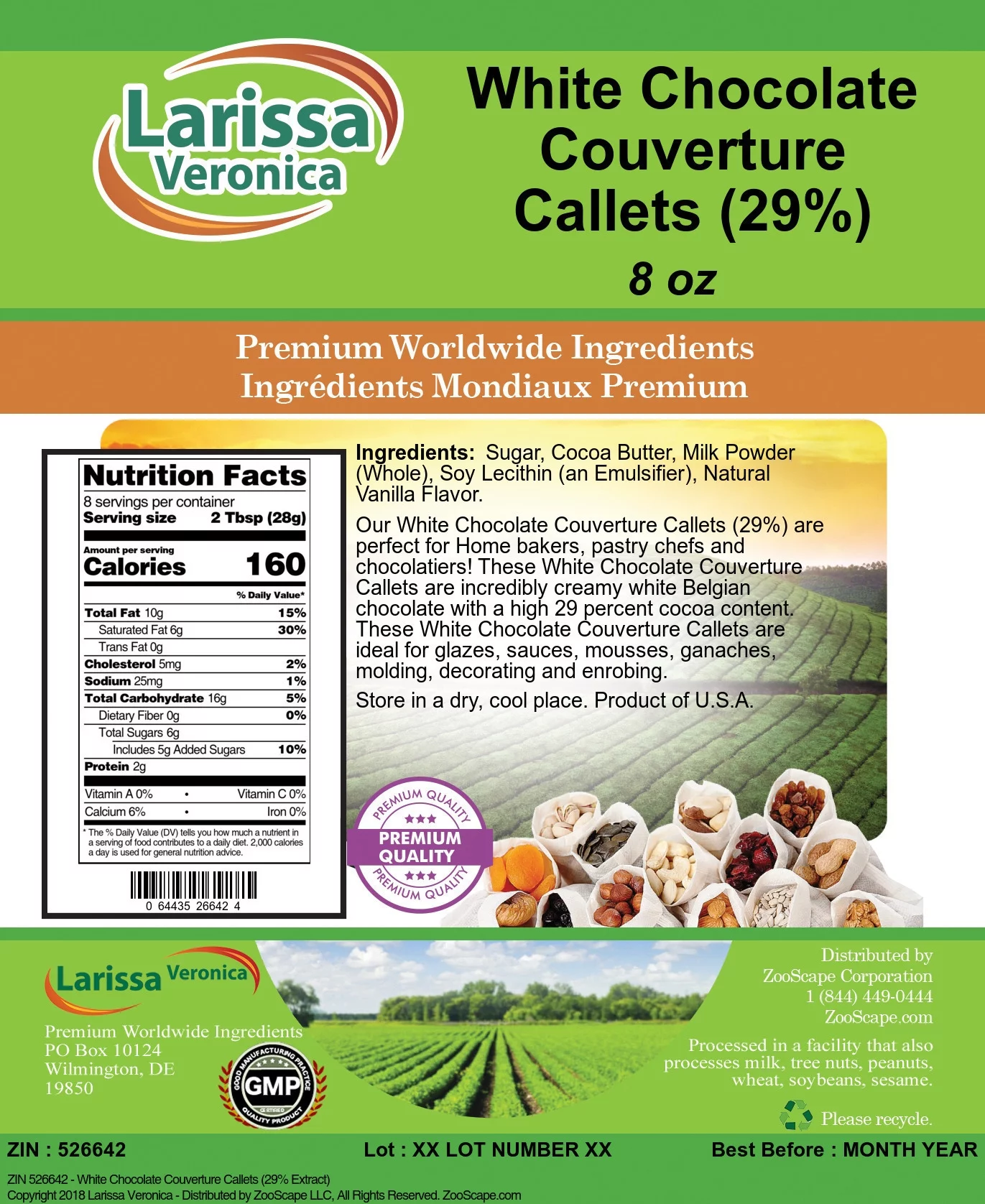 Larissa Veronica White Chocolate Couverture Callets (29%), (8 oz, 2-Pack, Zin: 526642)