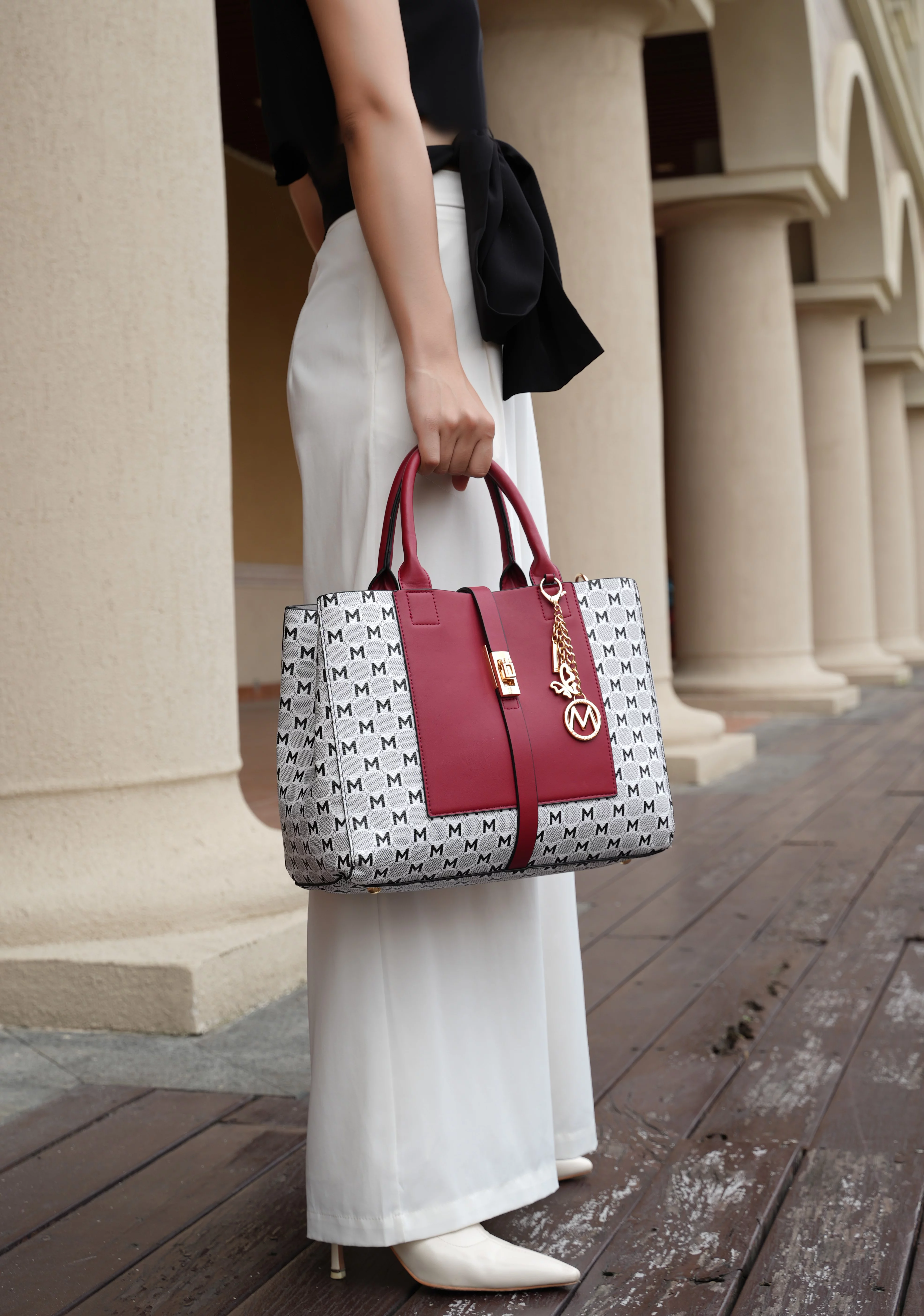 MKF Collection Yuliana Circular M emblem Print Satchel Handbag with Wallet by Mia K - 2 pieces