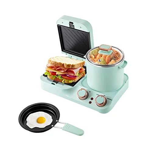 OUKANING 3 in1 Breakfast Station Electric Multifunctional Toaster Soup Pot Frying Pot Sandwich Machine Non-stick