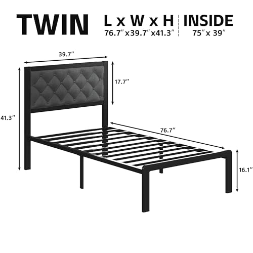 Queen Bed Frame with Headboard PU Leather Upholstered Bed Frame Platform,All Metal Slats Support Platform Bed Frame with Storage Space,Easy Assembly,Noise Free,No Box Spring Needed,Black