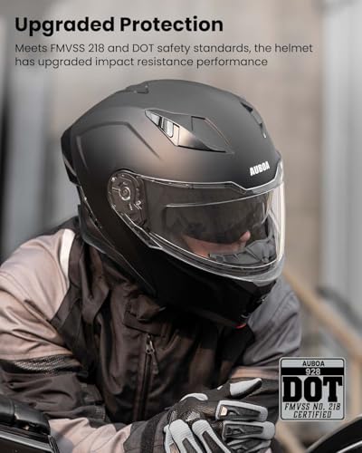 Modular Motorcycle Helmets for Adults Men Women Dual Visor Flip up Full Face Dot Helmet Casco Moto Model 928 (Black Red, L)