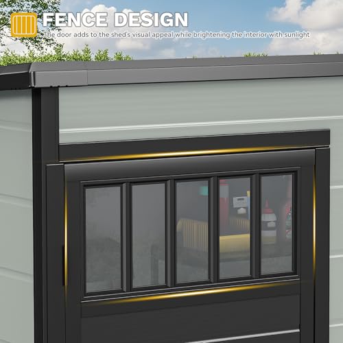 DWVO 6x4.4 FT Resin Storage Shed with Fence-Style and Side Windows, Lockable Door, and Vents for Garden, Backyard, Patio, Lawn, Brown