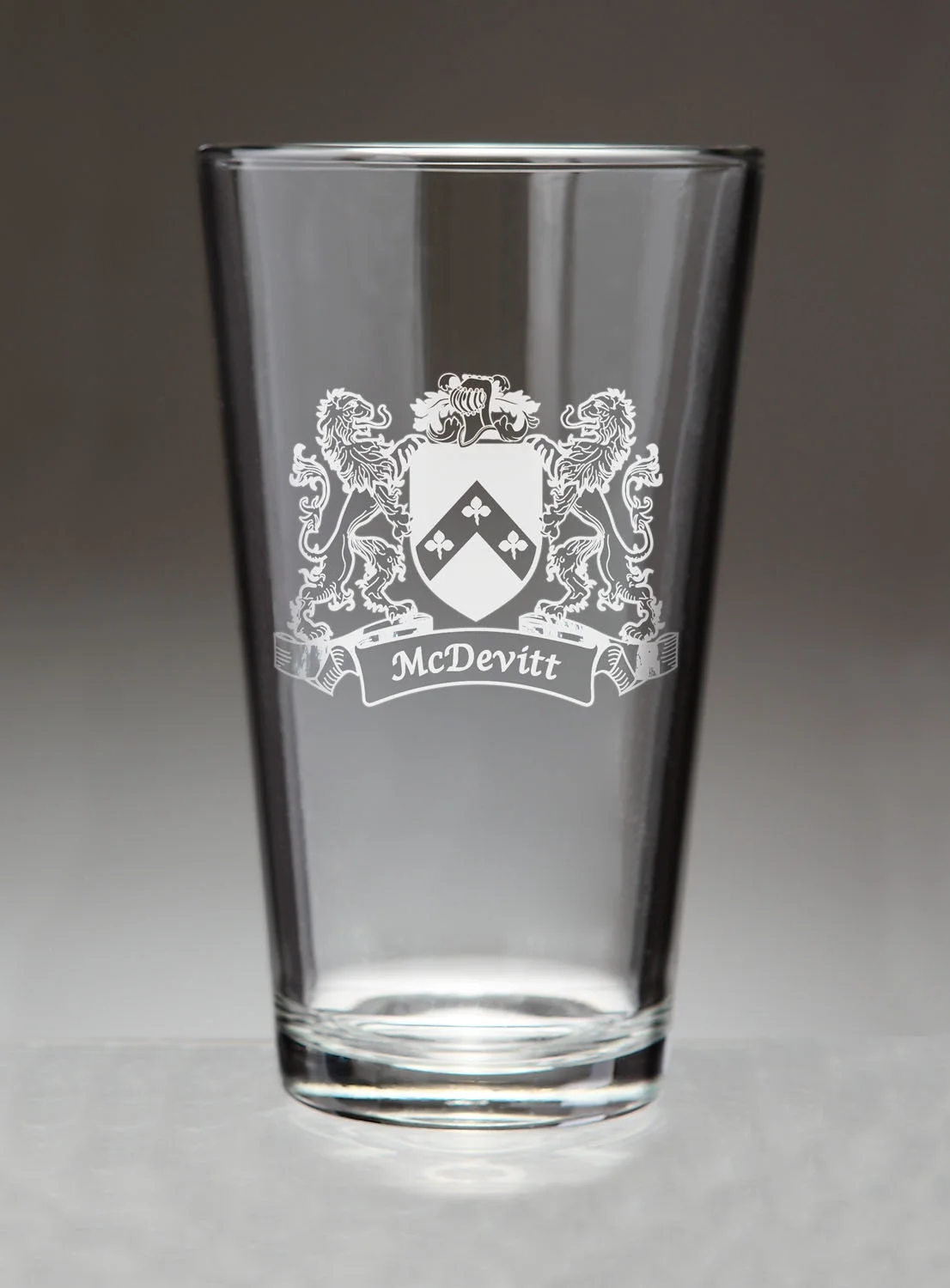 McDevitt Irish Coat of Arms Lions Pint Glasses (Sand Etched)