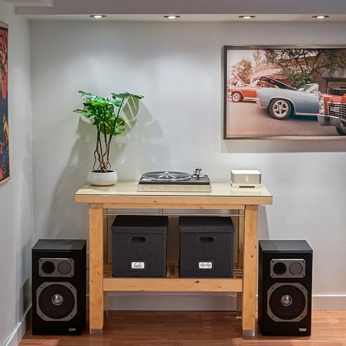 ZICOTO Decorative Vinyl Record Storage Box for 50+ Single Records - Sturdy and Easy to Carry LP Holder with Lid - The Perfect Storage Crate for Your Valuable Album Collection