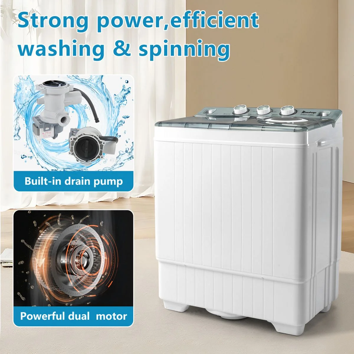 SYTHERS 26lbs Semi-Automatic Washing Machine, 18lbs Washer Mini Laundry Machine 8lbs Spinner Washer Combo with Drain Pump