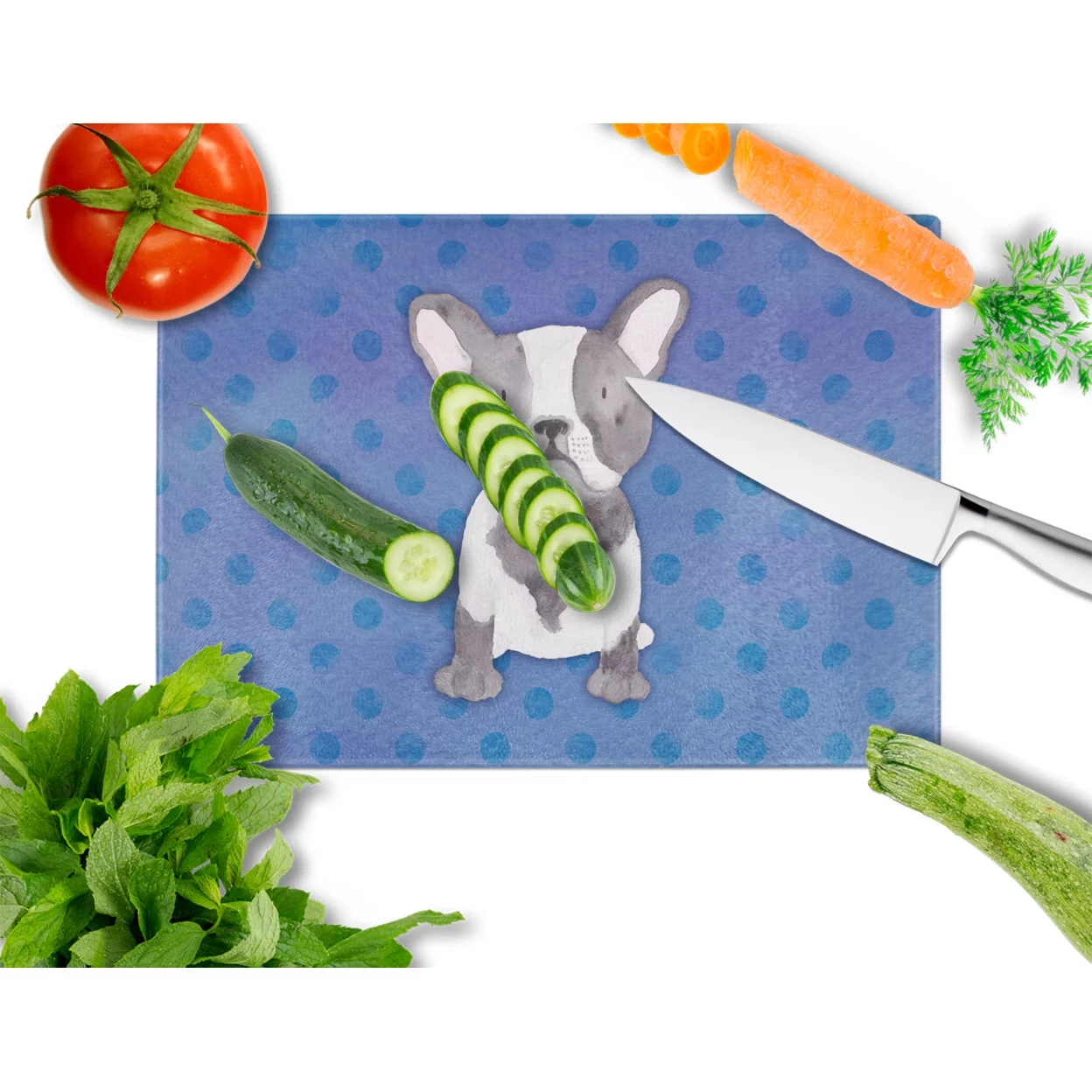 Caroline's Treasures French Bulldog Polkadot Watercolor Glass Cutting Board Large