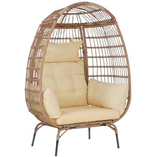 PayLessHere Outdoor Egg Chair Oversized Outdoor Furniture Wicker Chair All Weather PE Rattan Chair 352lbs Capacity with Removable Thick Cushions for Patio Balcony Backyard Garden Indoor, White