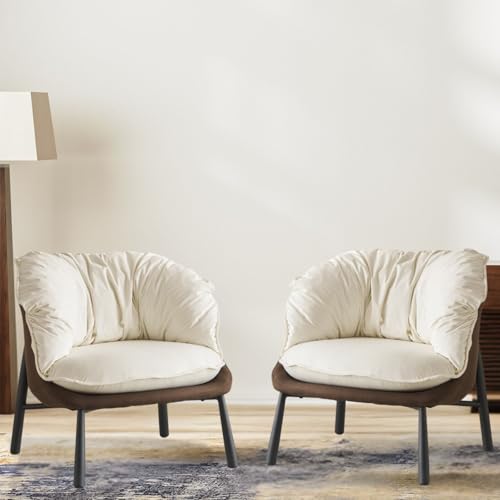 Velvet Accent Chair Modern Barrel Chair with Metal Legs Comfy Armchair Accent Reading Chair for Living Room/Bedroom/Study Room/Home Office,Black & Gray