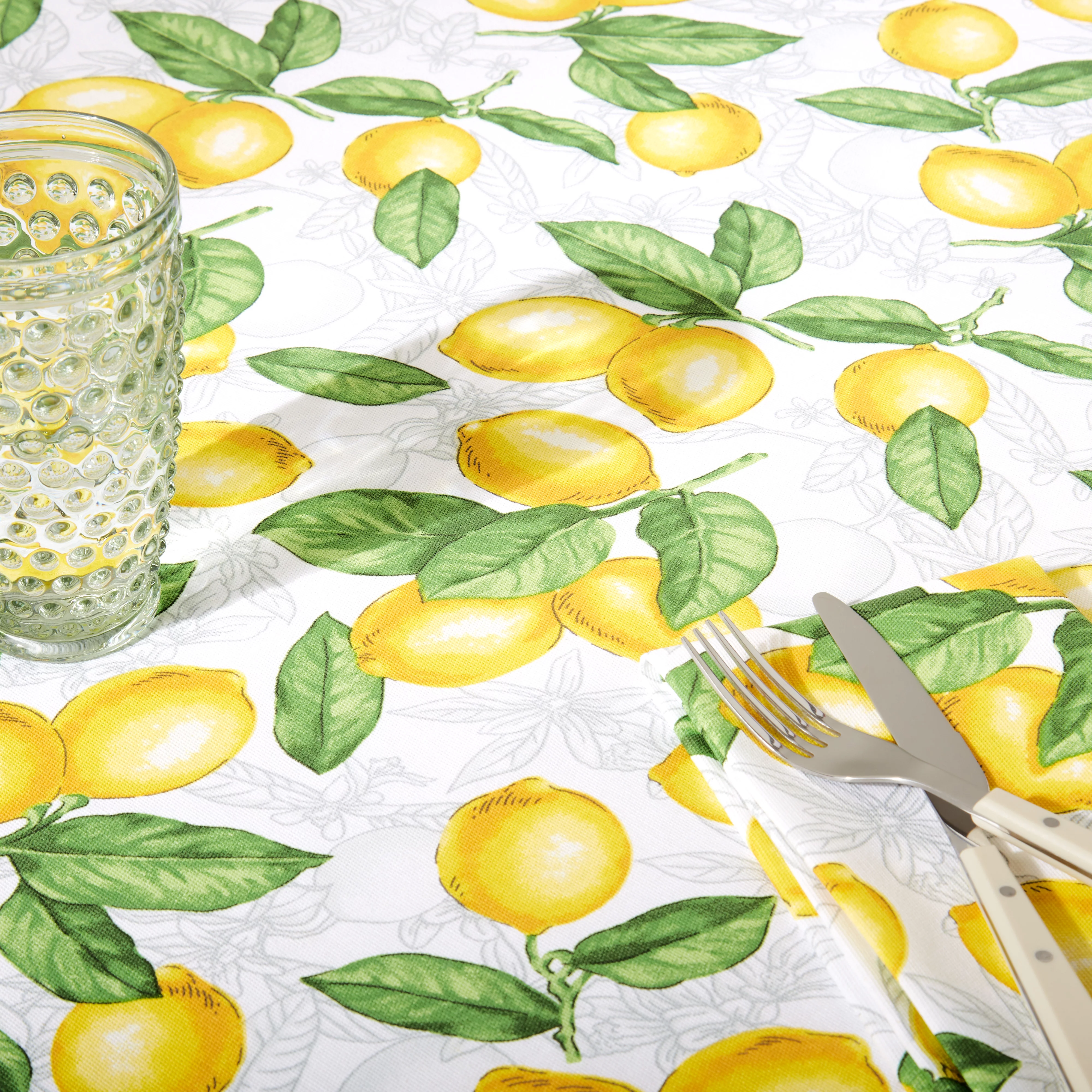 Martha Stewart Lots of Lemons Fabric Tablecloth Single Pack, White/Yellow, 60