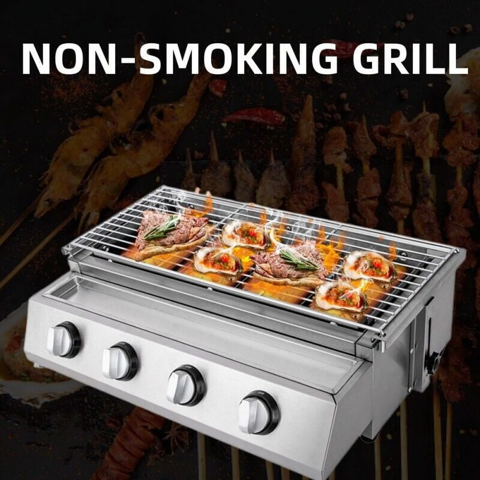 Stainless Steel Commercial Gas BBQ Grill with Stainless Steel Griddle 4 Burners