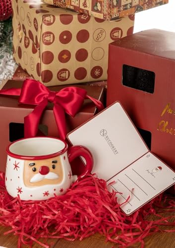 Nucookery Christmas Mug - Card & Gift Box Included - Adorable Santa Face Design - Funny & Cute Coffee Mugs - Perfect for Mom kids Dad Gifts,16 Oz (Christmas Red)