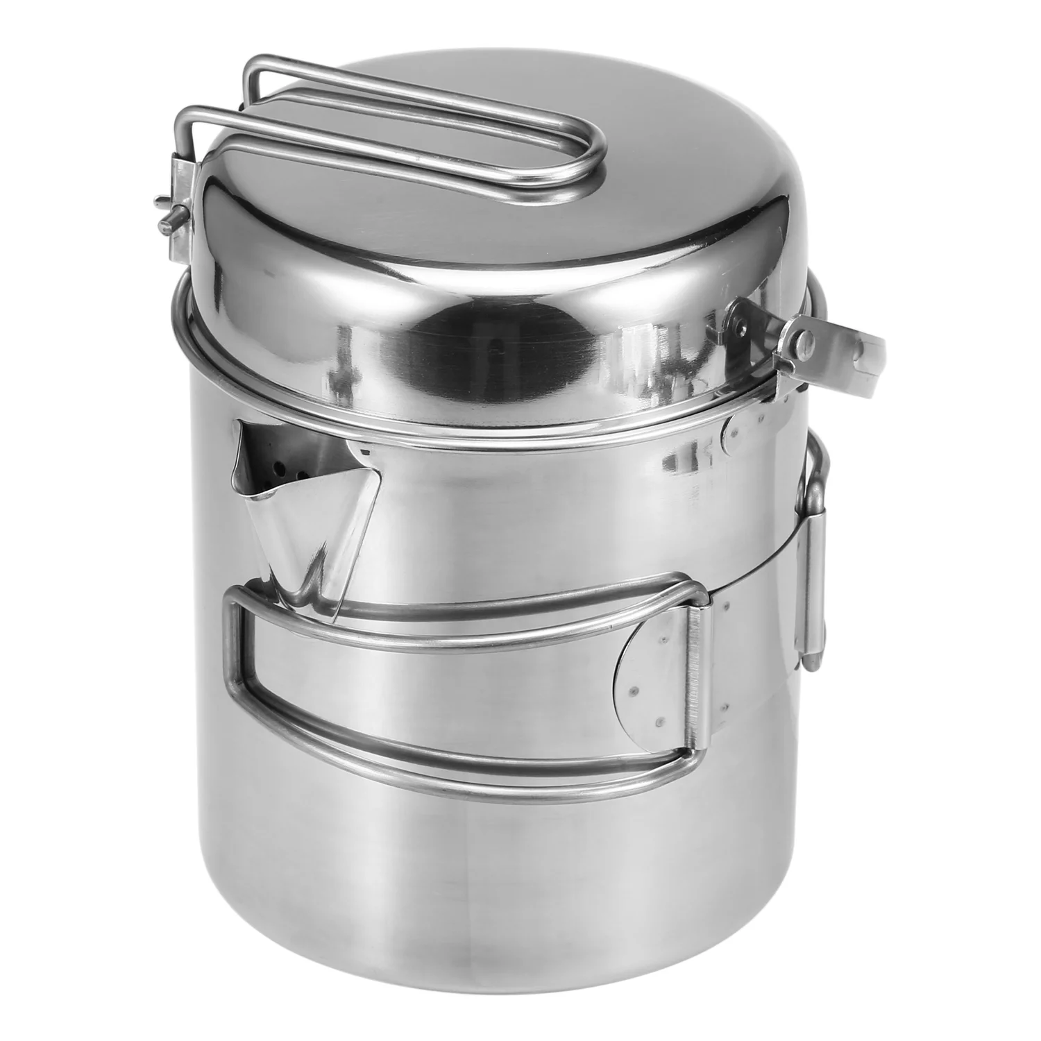 Uteam 1L Stainless Steel Cooking Kettle Portable Outdoor Camping Backpacking Pot with Foldable Handle
