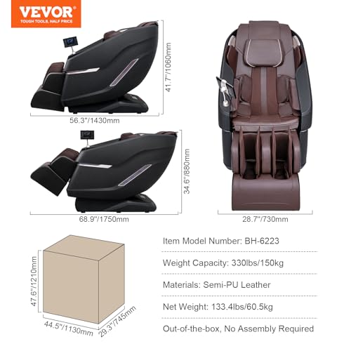 VEVOR Full Body Massage Chair, SL-Track Zero Gravity Massage Recliner, 3D Shiatsu, Body Scan, Heating, Bluetooth Speaker, Airbags for Living Room, Home