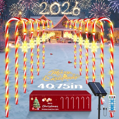 HELESIN 24 Pack Christmas Decorations Outdoor Candy Cane Lights 144LED Solar Pathway Light with Bowknot Christmas Candy Cane Lights Solar& USB Charging, Timer Remote Waterproof for Xmas Patio Garden