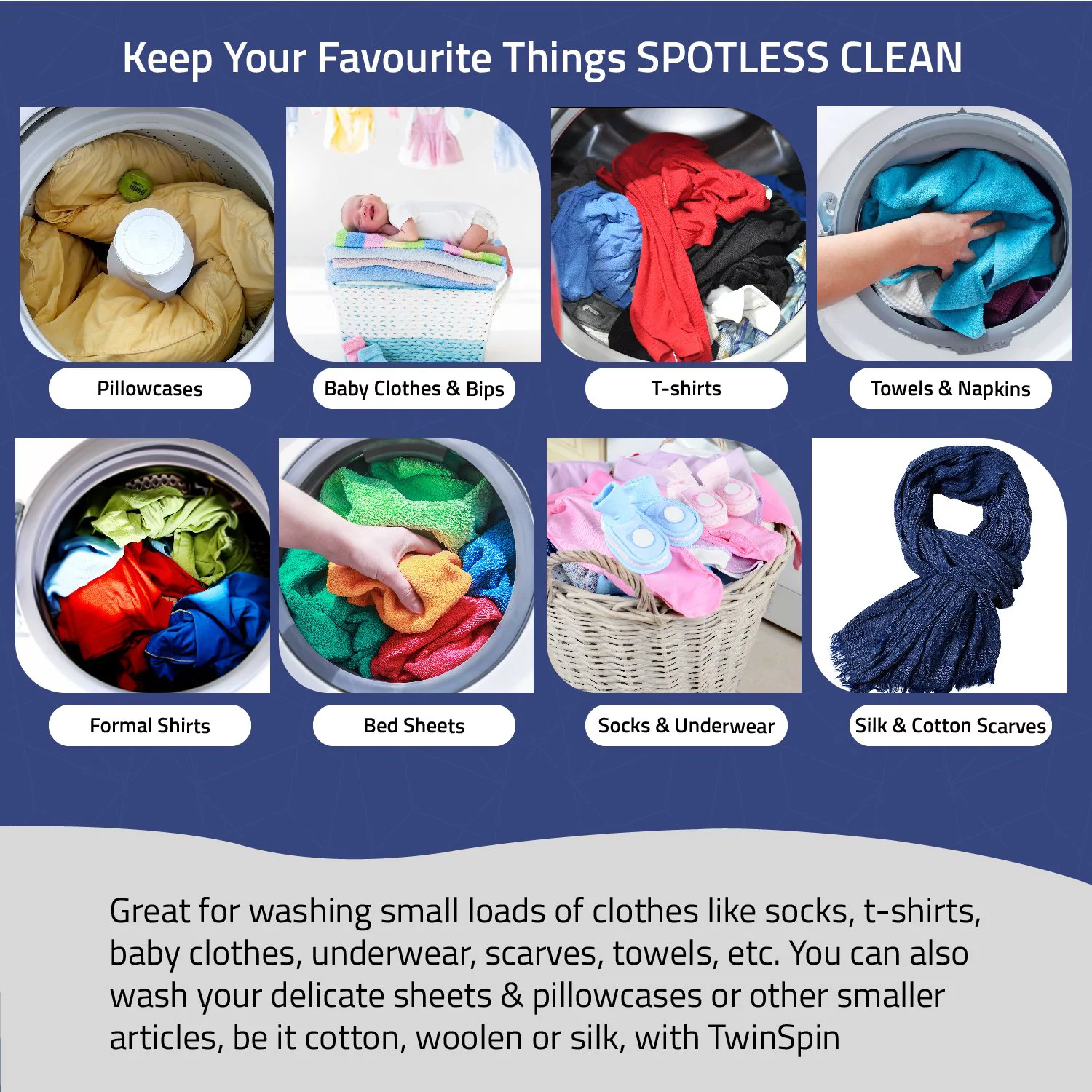 Garatic Portable Compact Mini Twin Tub Washing Machine w/Wash and Spin Cycle, Built-in Gravity Drain, 13lbs Capacity For Camping, Apartments, Dorms, College Rooms, RVs, Delicates and more