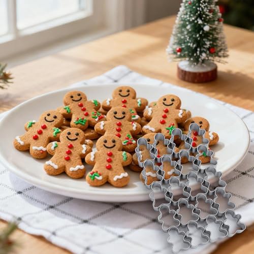 AIERSA Mini Gingerbread Cookie Cutter,Small Christmas Cookie Cutters,1 Inch Tiny Gingerbread Man Shapes Cookie Cutter,20 Cavity Metal Stainless Steel Christmas Cookie Cutters
