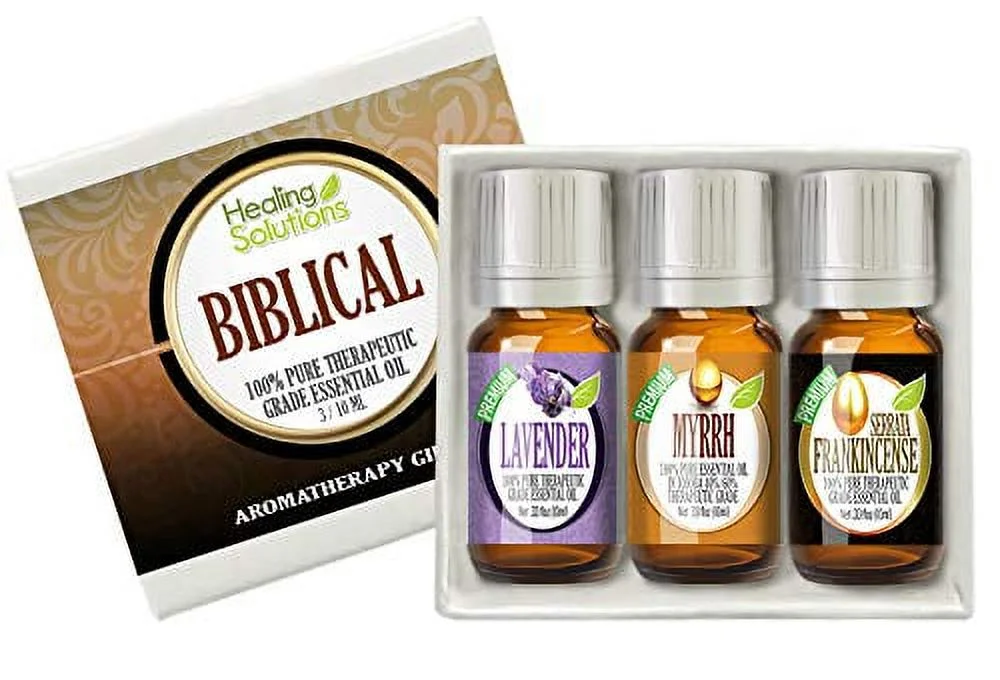 Biblical Set 100% Pure Therapeutic Grade Aromatherapy Essential Oil Gift: Myrrh Frankincense Lavender