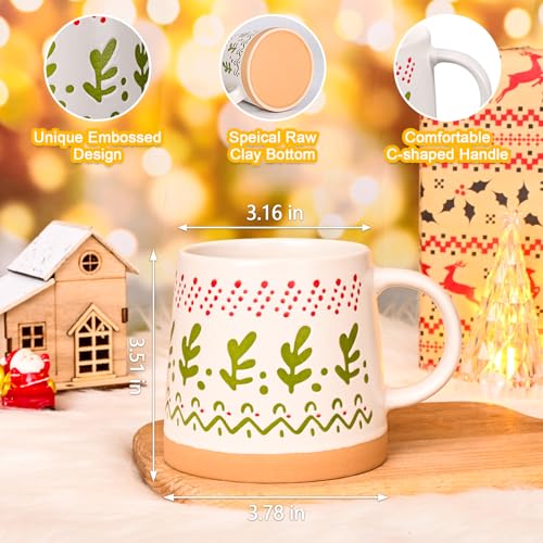 Maustic Christmas Mugs Set of 4, Holiday Coffee Mugs with Festive Christmas Themed Design, Hot Chocolate Hot Cocoa Cups, Family Gifts, 14 Oz