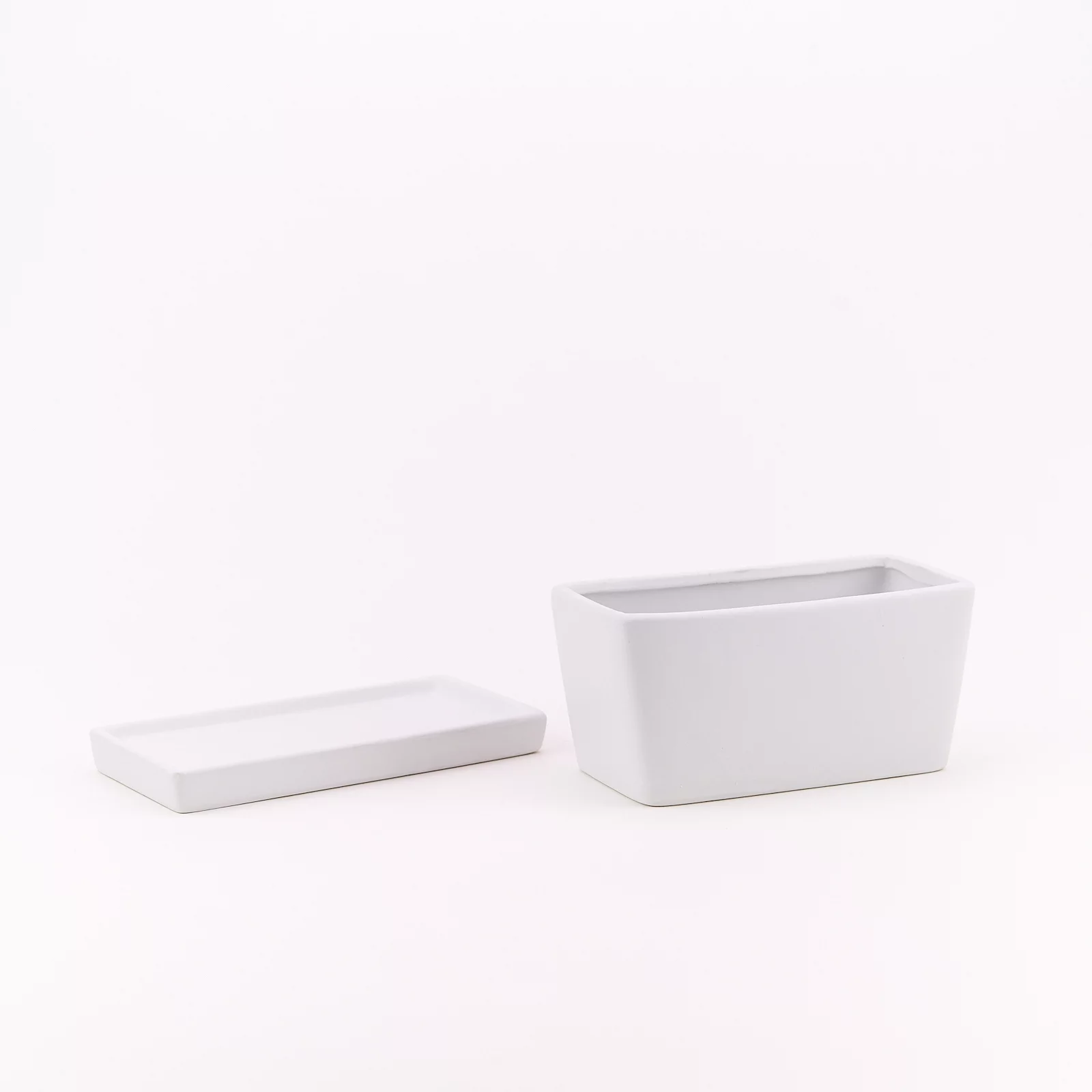KRALIX Succulent Planter Ceramic Containers, Cactus Planters, Flower Pots with Drainage Hole and Tray, White Rectangular Planter
