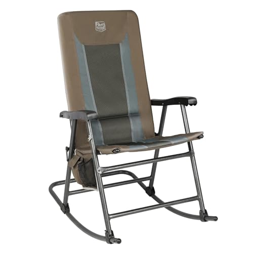 TIMBER RIDGE Foldable Padded Rocking Chair Set of 2 for Outdoor, High Back and Heavy Duty, Portable for Camping, Patio, Lawn, Garden, Yard or Balcony, Supports 300lbs, Brown