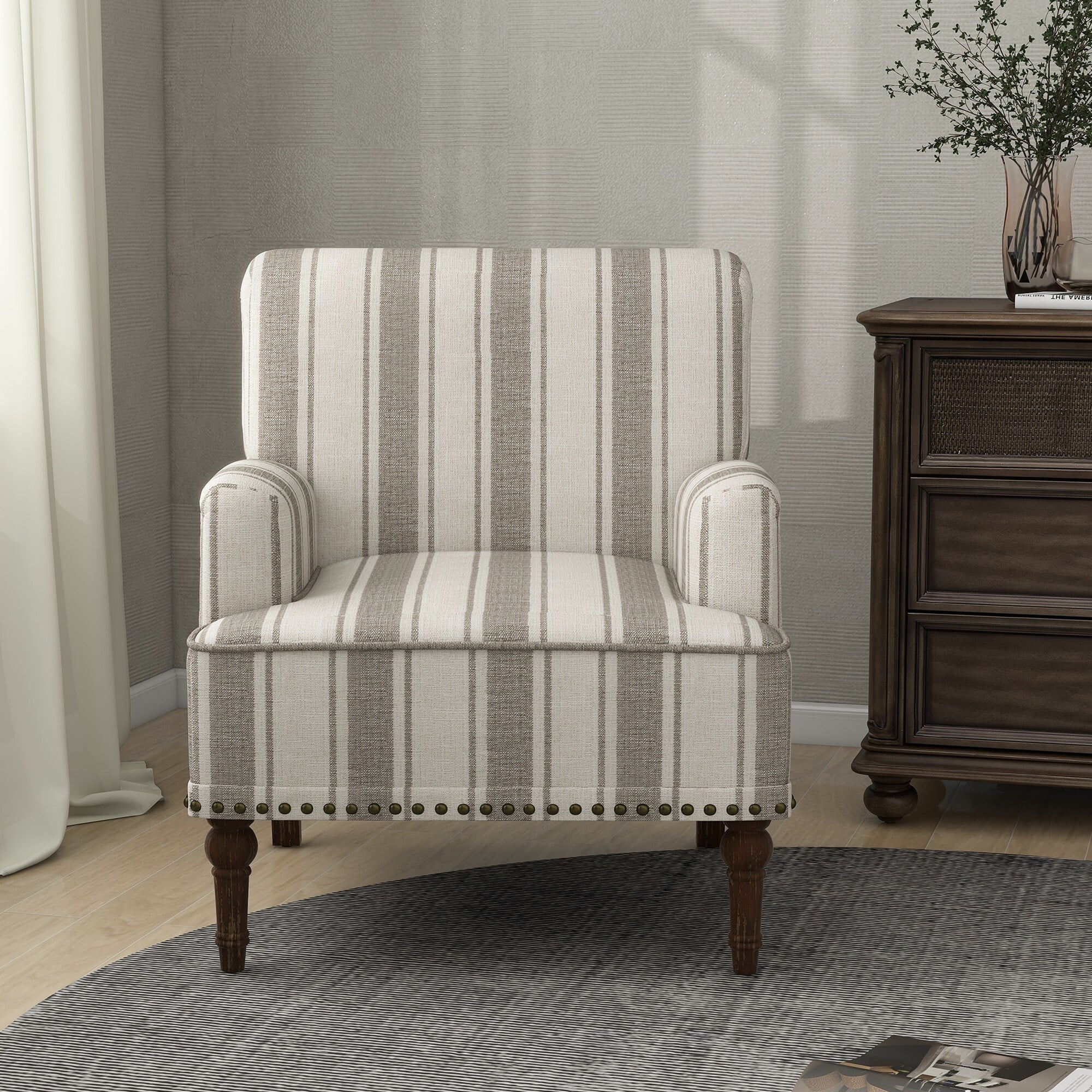 Daisy Modern Striped Accent Chairs with Arms Grey Stripe