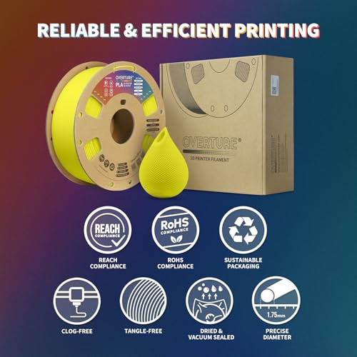 OVERTURE PLA Filament 1.75mm PLA 3D Printer Filament, 2kg Cardboard Spool (4.4lbs), Dimensional Accuracy +/- 0.02mm, Fit Most FDM Printer (Black 2-Pack)