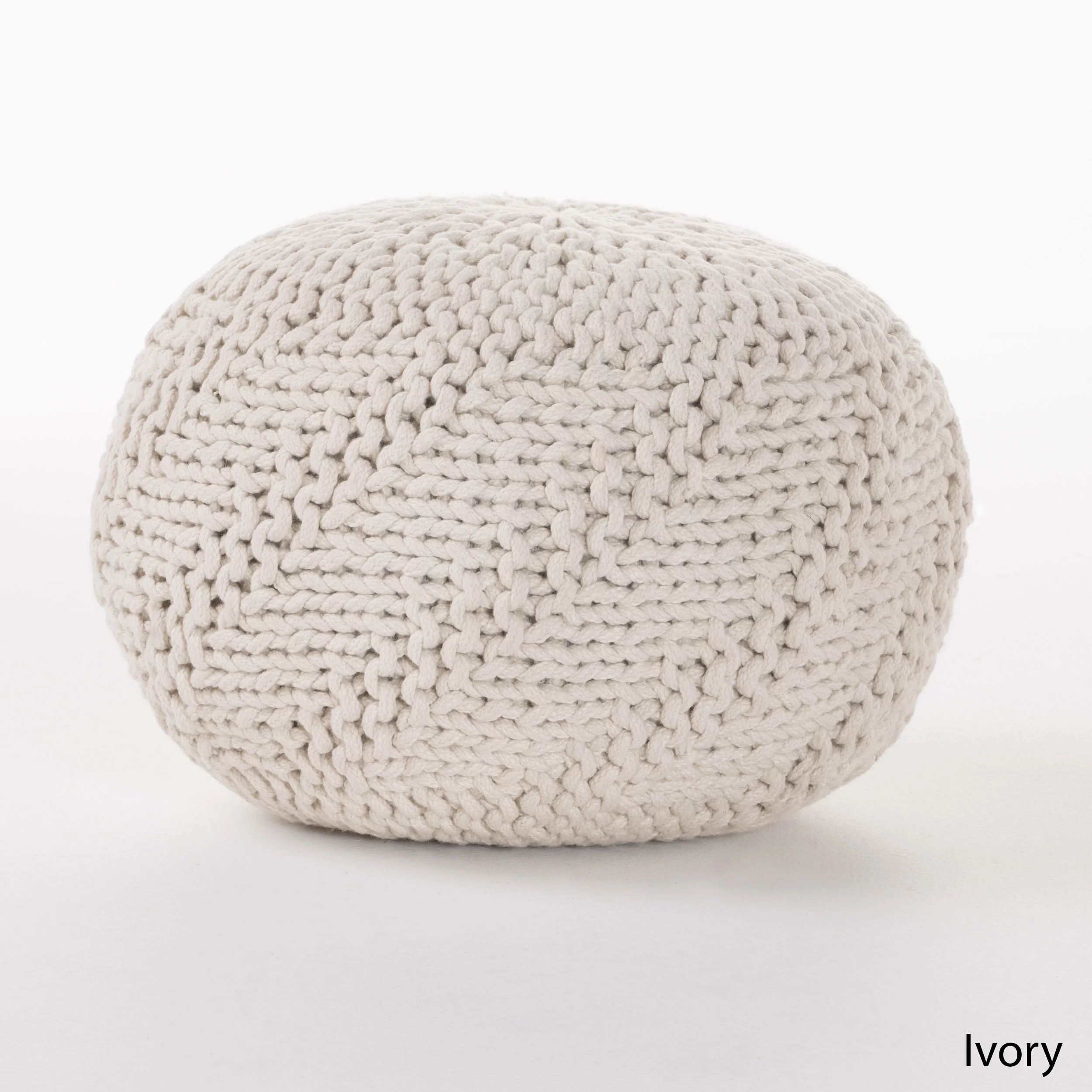 GDF Studio Vidar Outdoor Handcrafted Modern Fabric Weave Pouf, Ivory