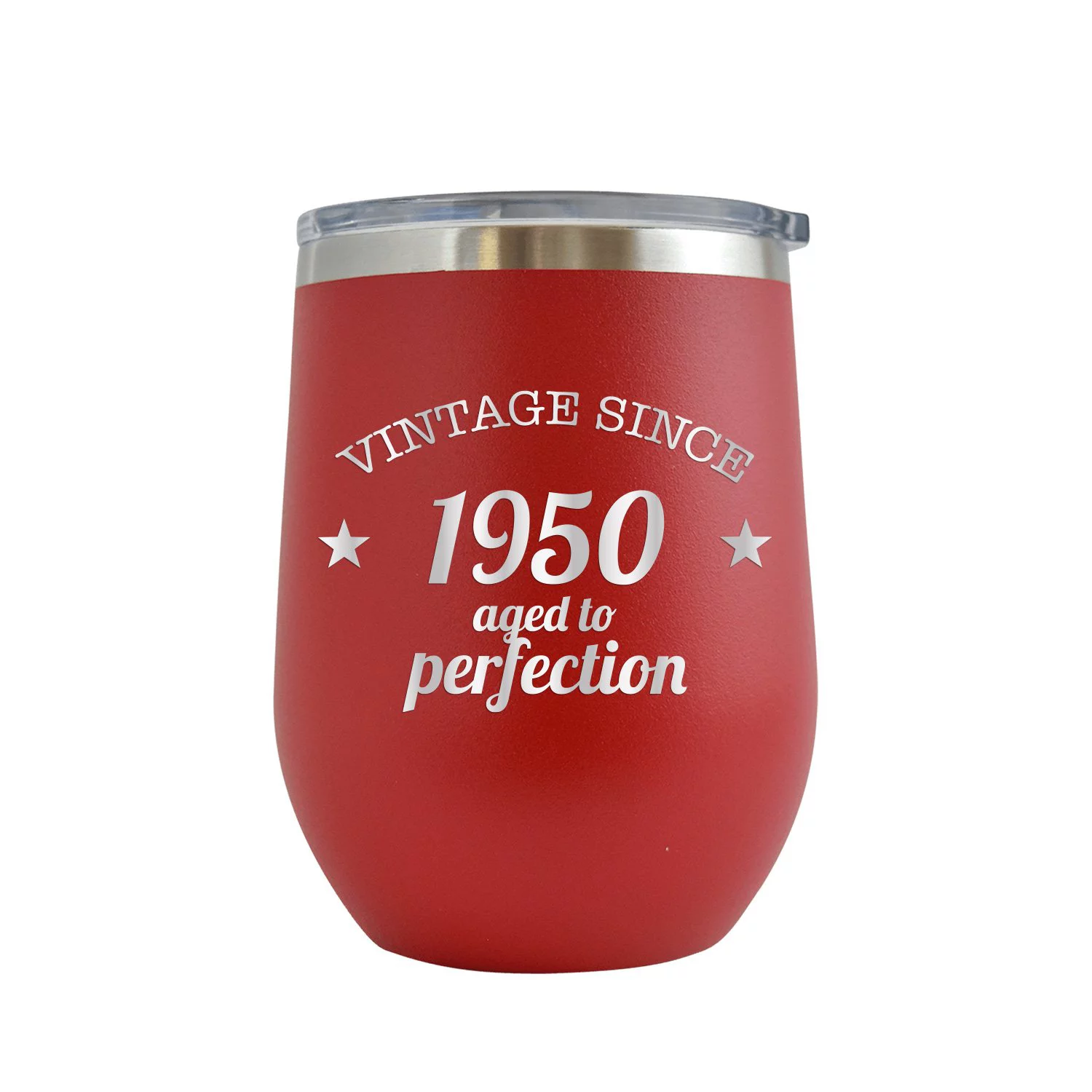 Vintage Since 1950 Aged to Perfection - Engraved 12 oz Red Wine Cup Unique Funny Birthday Gift Graduation Gifts for Men or Women 70th Birthday Seventy Over the Hill Hilarious 1950