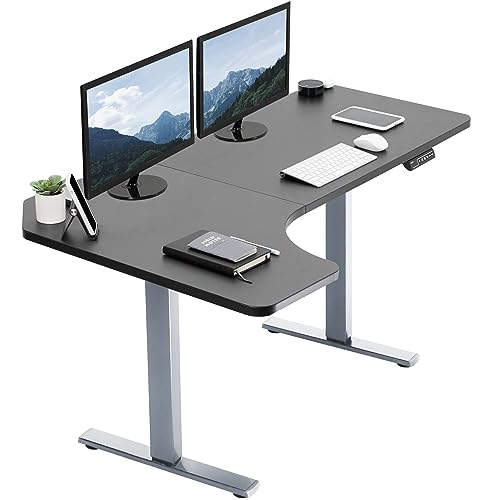 VIVO Electric Corner 58 x 35 in L-Shaped Standing Desk, Memory Height Adjustment, Reversible Black Top, Gray Frame, DESK-KIT-1GRB