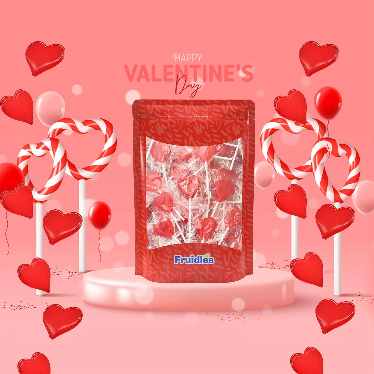 Valentine,S Heart Lollipops Candy, Red Heart Shaped Hard Candy Lollipop Suckers, Individually Wrapped, 12G Lollipop (2 Pounds)