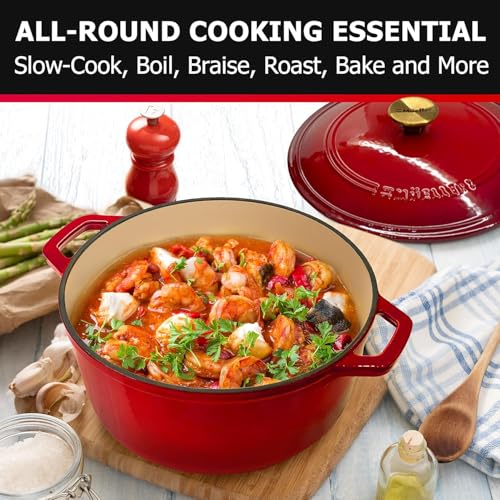 Mueller 6qt Enameled Cast Iron Dutch Oven, Heavy-Duty Casserole and Braiser Pan with Lid and Knob, Oven-Safe up to 500° F & Across All Cooktops, White