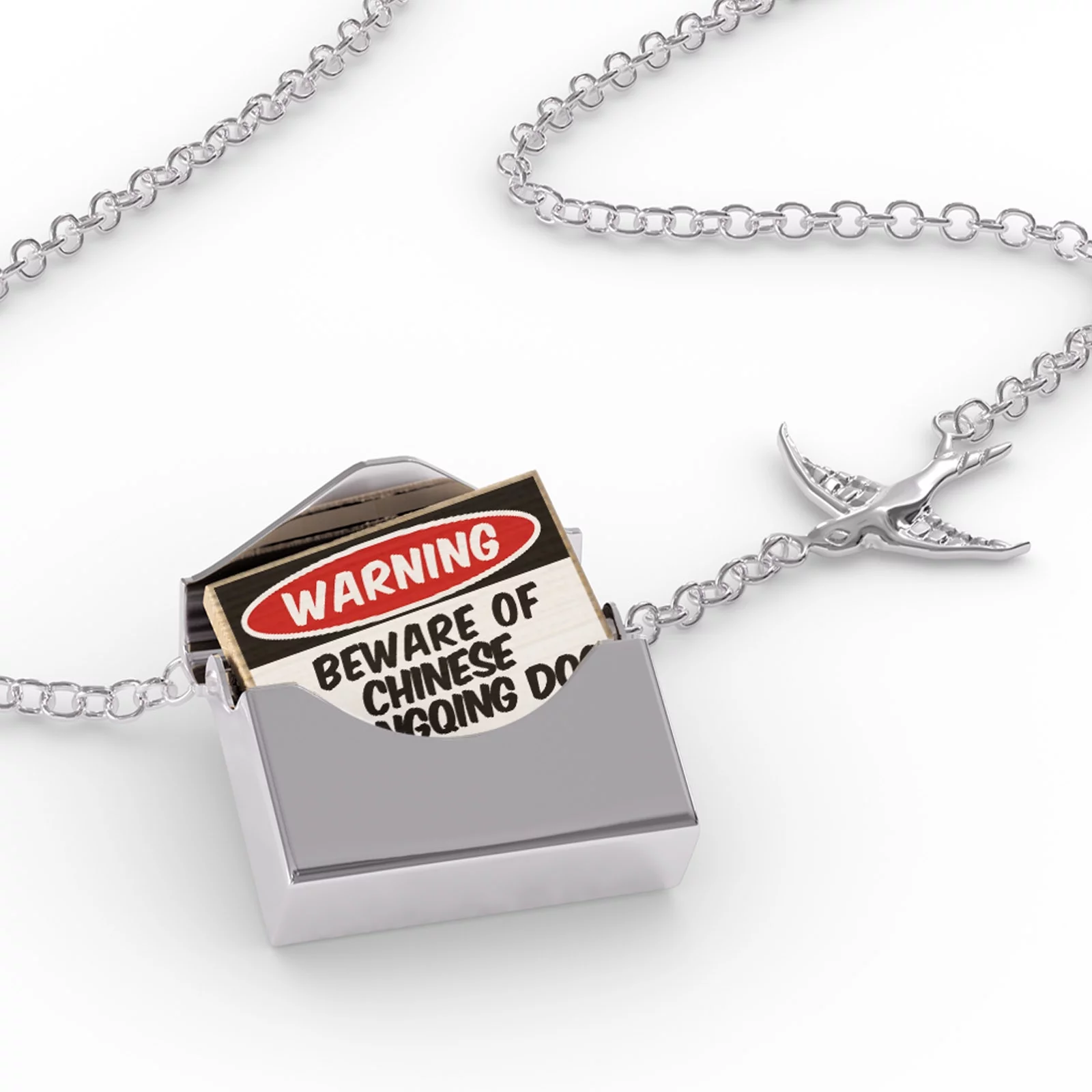 Locket Necklace Beware of the Chinese Chongqing Dog from China in a silver Envelope Neonblond