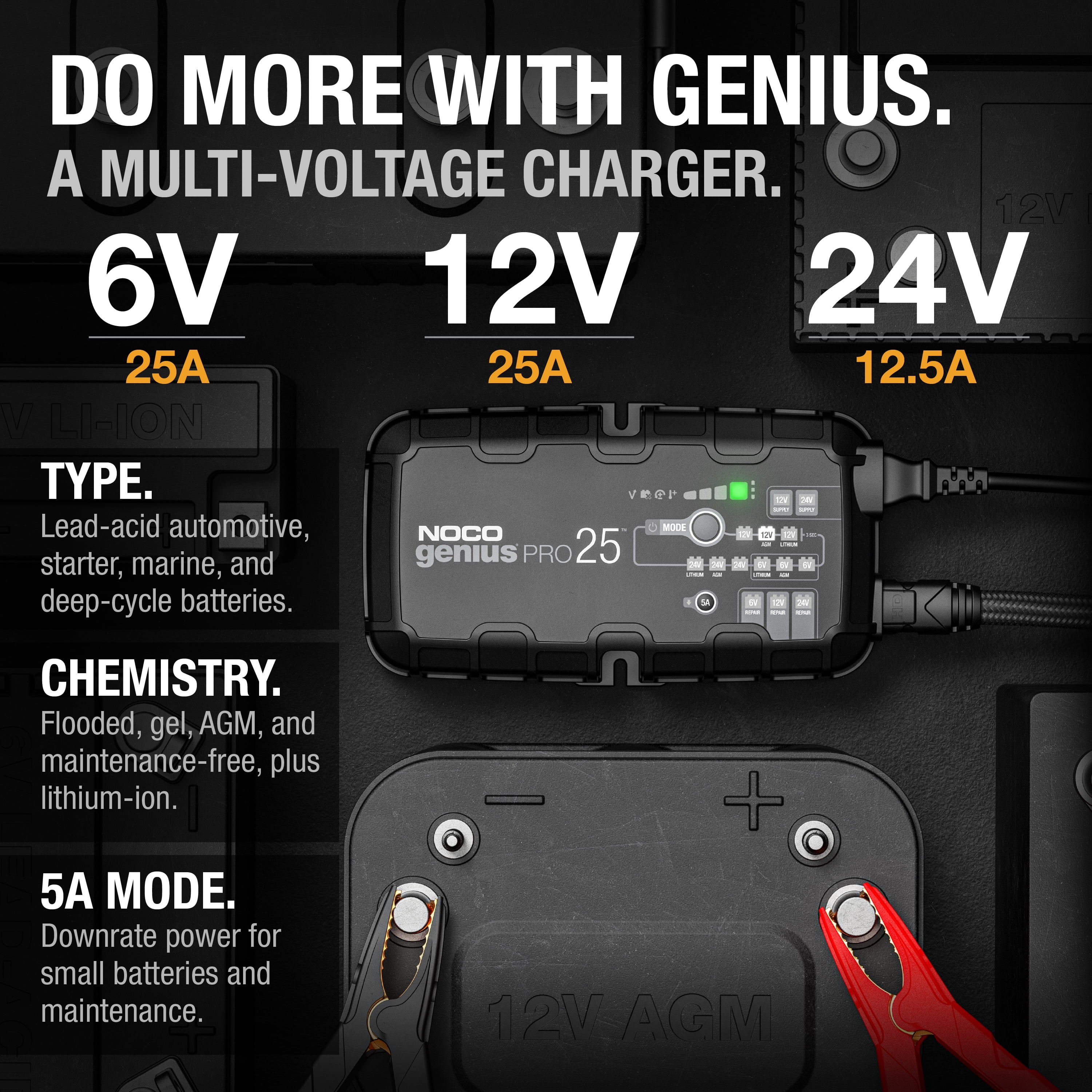 NOCO GENIUSPRO25 25A 6V/12V/24V Professional Smart Battery Charger and Maintainer