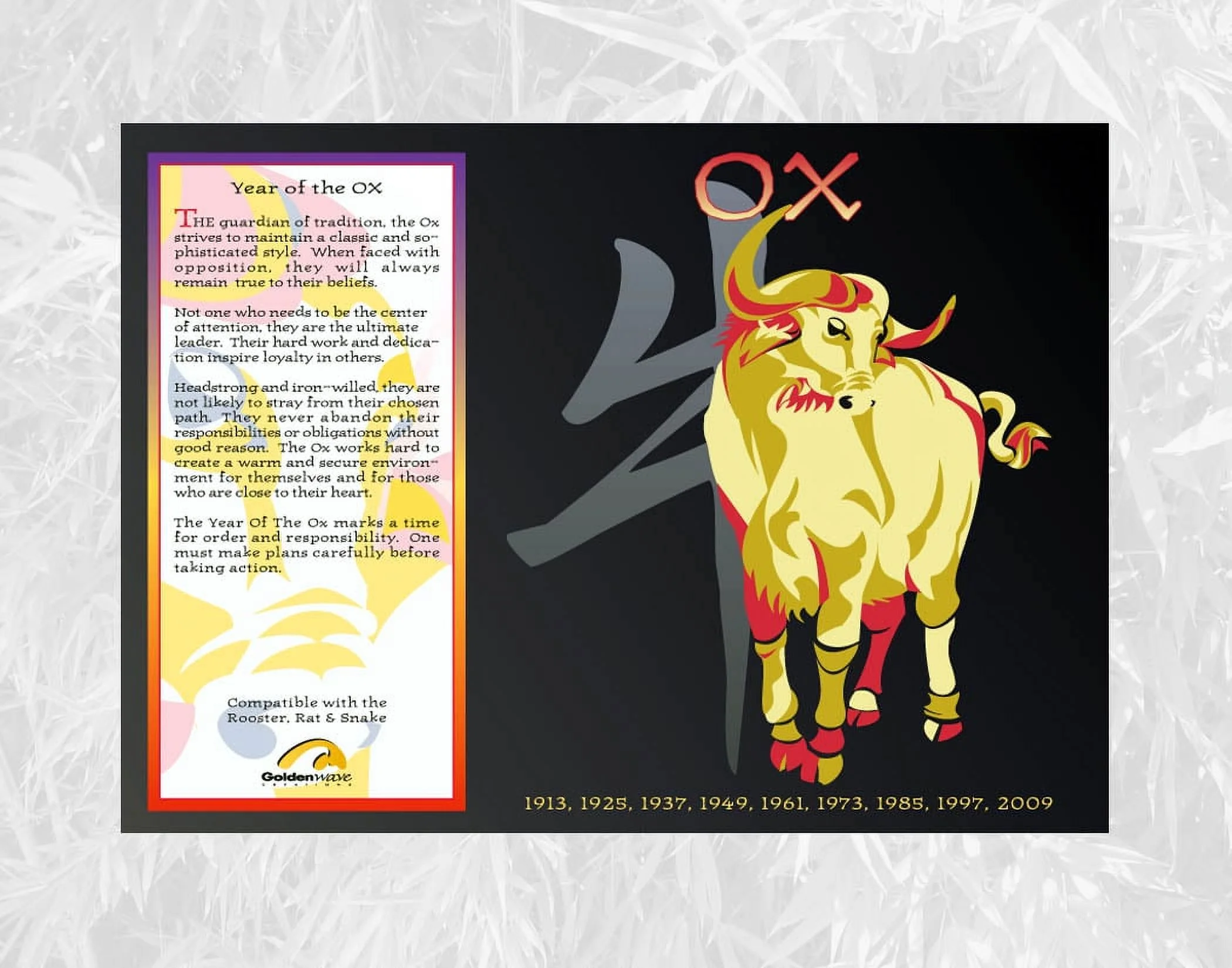 Asian Oriental Chinese Zodiac Horoscope Year of the Ox 6 Piece Gift Set
