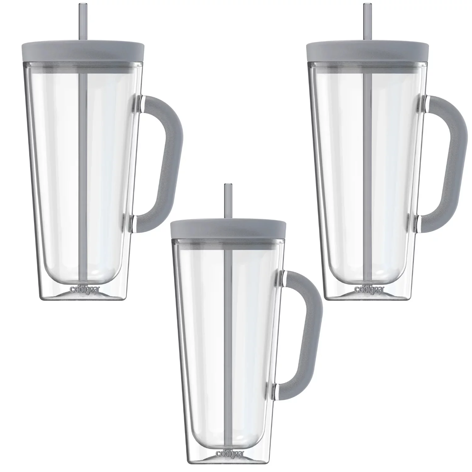 COOL GEAR 3-Pack 26 oz Spritz Tumbler with Straw and Handle | Dual Function Closure, Colored Re-Usable Tumbler Water Bottle with Straw and Handle - Cool Grey Pack